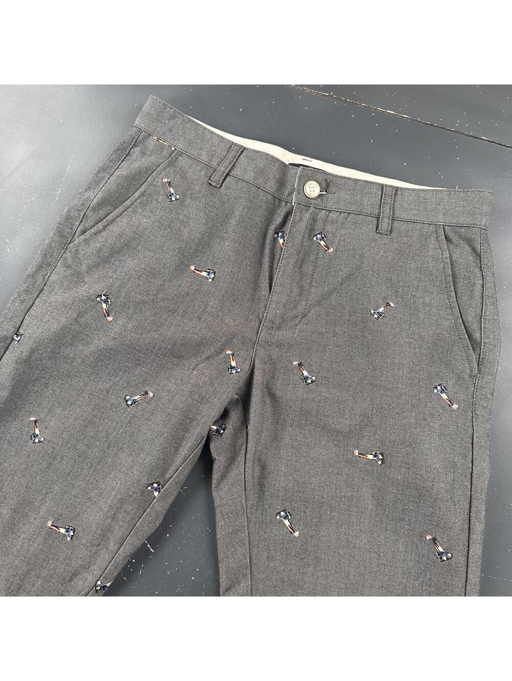Angelo Litrico Pants Mens 31x29 Gray Airplane Embroidered Chino Dress Commuter